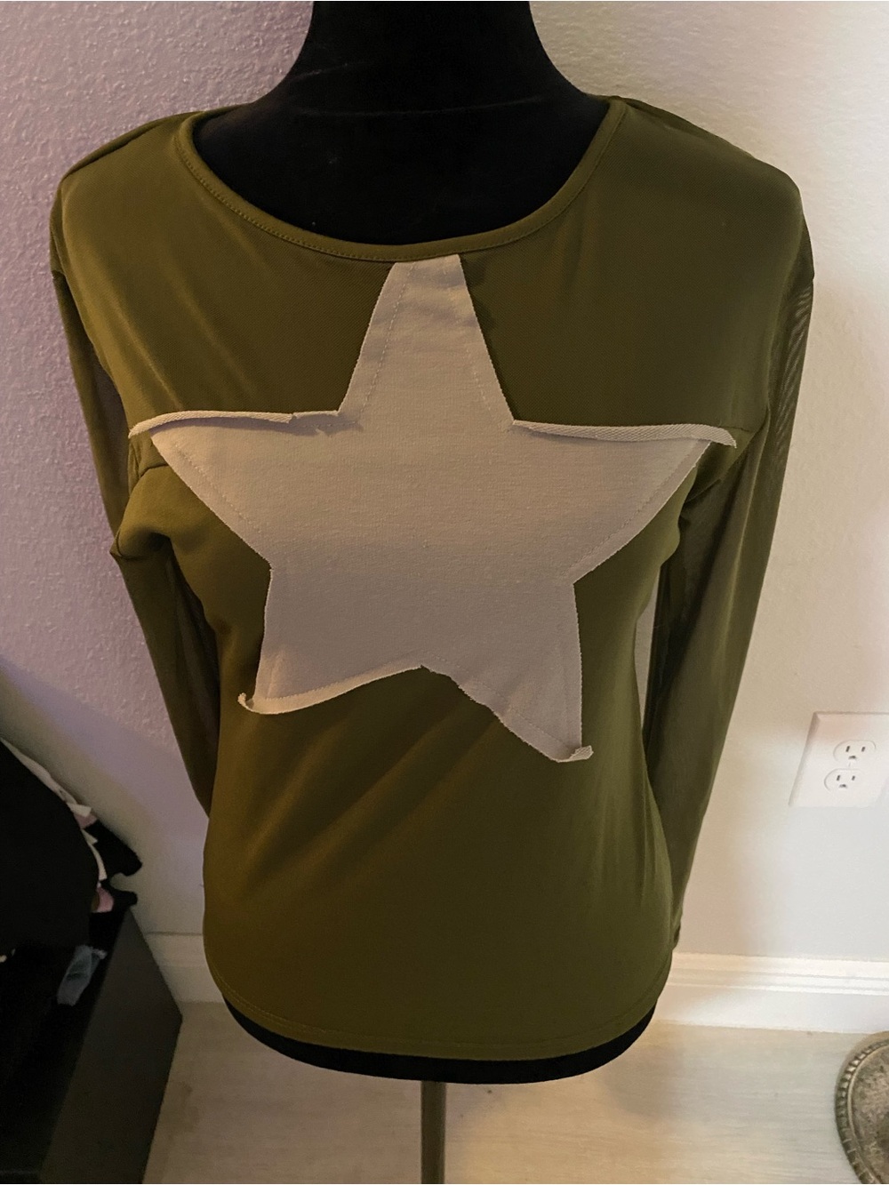 Others Follow Olive Green Long-Sleeve Top with Cream Star